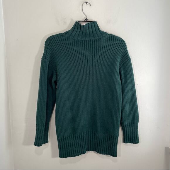Free People Beach Trez Hunter Green Ribbed Mockneck Cotton Sweater Small - Picture 11 of 13